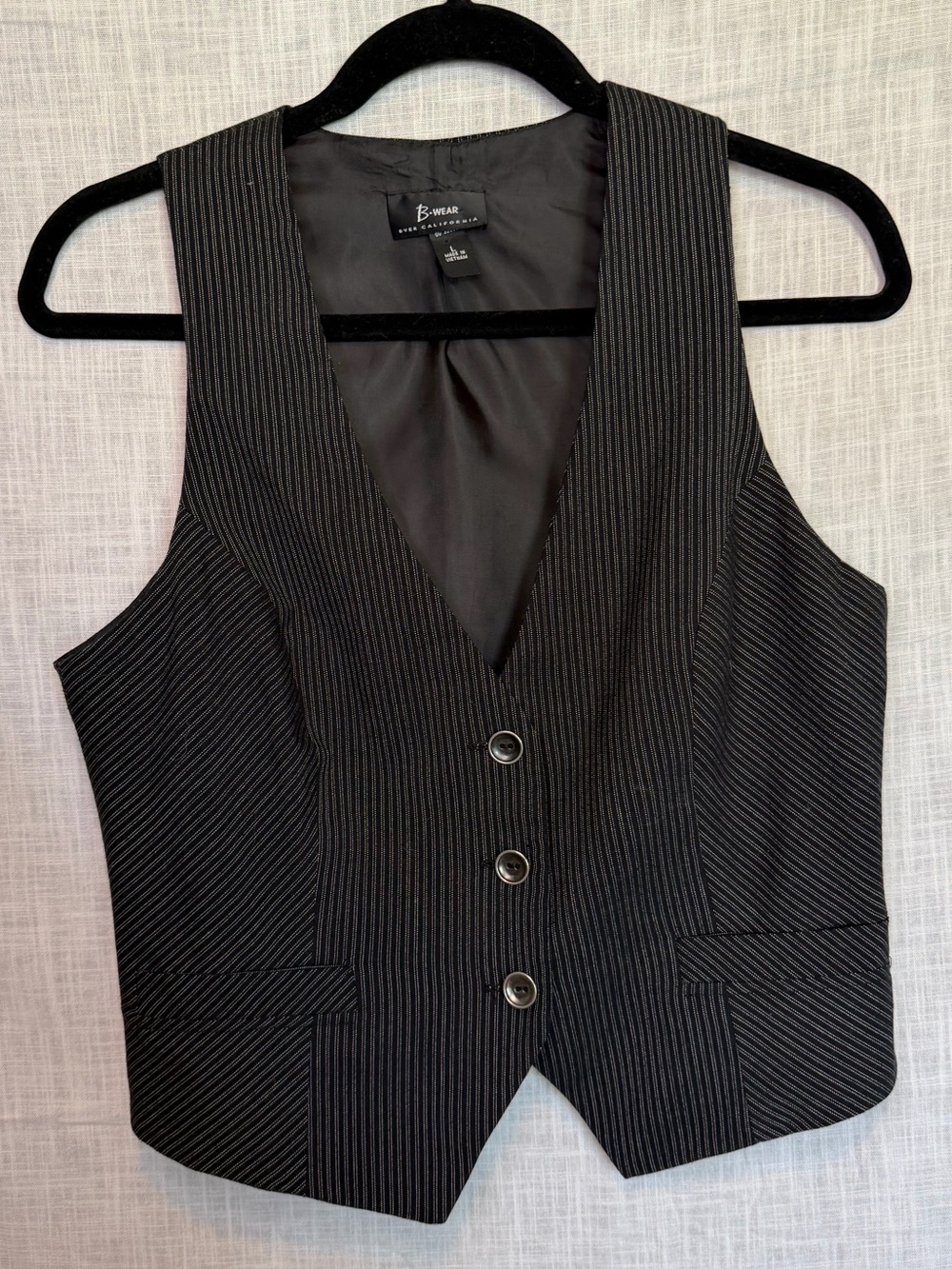 Bwear Women’s Black Pinstripe Vest - Sleek Three-Button Style